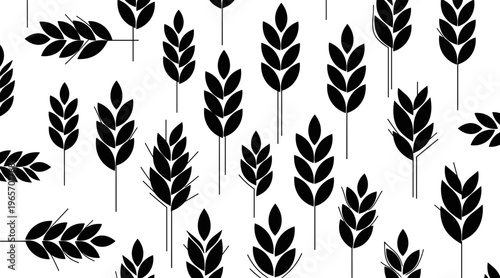 Wheat stalks arranged in repeating pattern on white background, no seamless