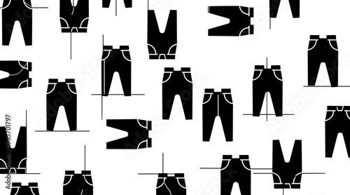 Jeans icons repeated in scattered geometric pattern, no seamless