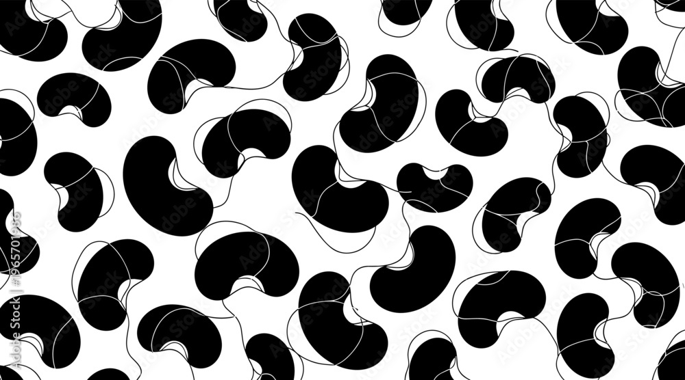 Fototapeta premium Abstract bean shapes repeating across white seamless pattern, no seamless