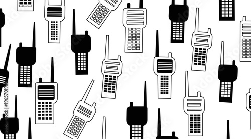 Portable radios repeated pattern on white background, no seamless
