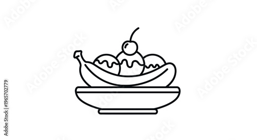 Simple Line Art Banana Split Dessert Icon