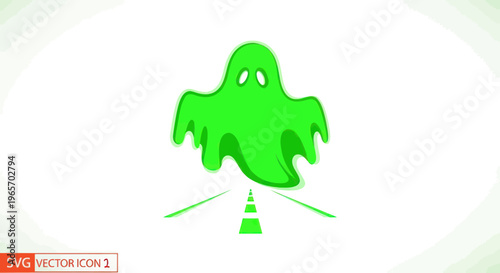Spooky Green Ghost Icon Floating Above a Road
