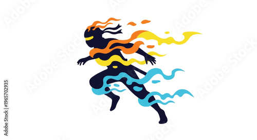Abstract figure running with dynamic energy flames isolated