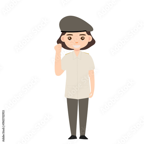 Female Officer Fixing Uniform with Both Hands