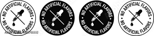 Set of Four No Artificial Flavors Circle Icons Featuring a Dropper With a Prohibited Slash for Natural Product Food Labeling