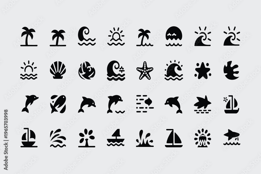Naklejka premium Black and white beach on light gray background palm trees 1