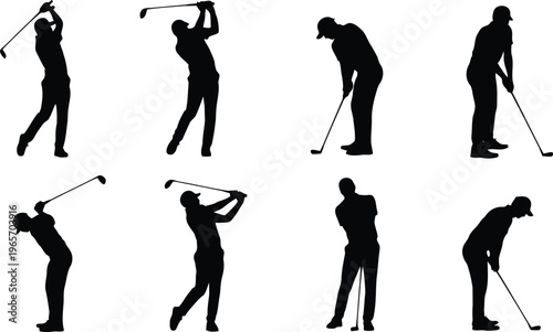 Golf Player Silhouette vector Icon set