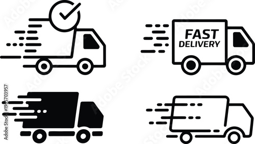 Flat Delivery Truck Icon set