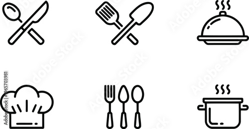 Flat Black Silhouette Kitchen Utensil Icon set