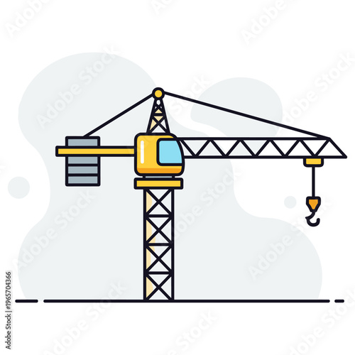 Tower crane hoisting load in flat studio style background. non editable strokes