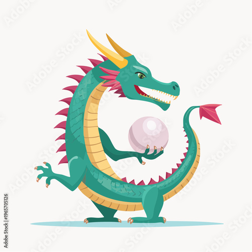 宝玉を掴む龍のフラットデザインアイコン