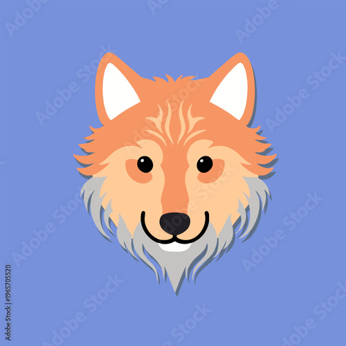 Orange wolf head with friendly cartoon expression