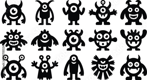 Collection of Cute Cartoon Monsters with One Eye, Playful and Friendly Monster Designs