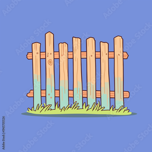 Wooden picket fence with vertical slats in garden