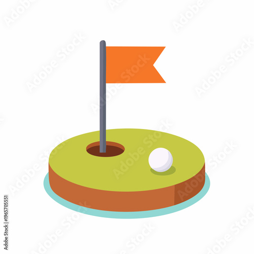 ゴルフボールとピンフラッグのフラットデザインアイコン