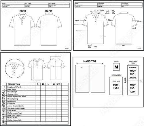 Men’s Polo T-Shirt Tech Pack Template – Garment Technical Specification Sheet