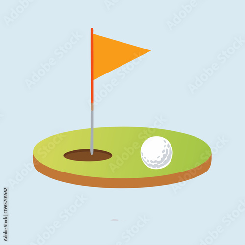 ゴルフボールとピンフラッグのフラットデザインアイコン