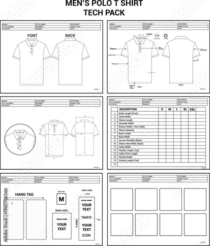 Men’s Polo T-Shirt Tech Pack Template – Garment Technical Specification Sheet