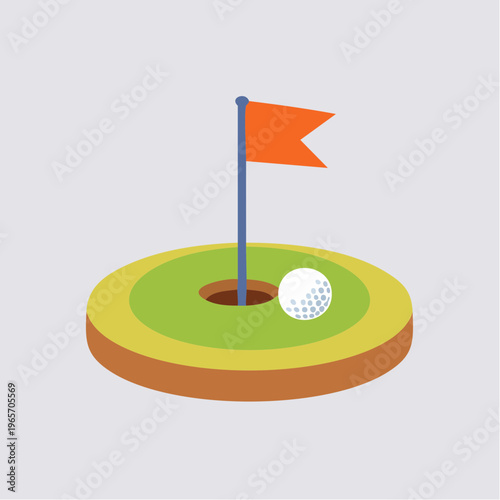 ゴルフボールとピンフラッグのフラットデザインアイコン