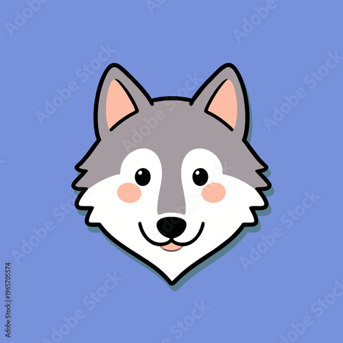 Grey wolf head with friendly cartoon expression
