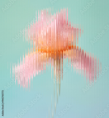 Fleur abstraite avec effet glitch et distorsion sur fond dégradé pastel