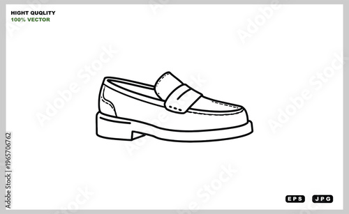 A high-quality vector illustration of a sleek loafer shoe in a simple line drawing style