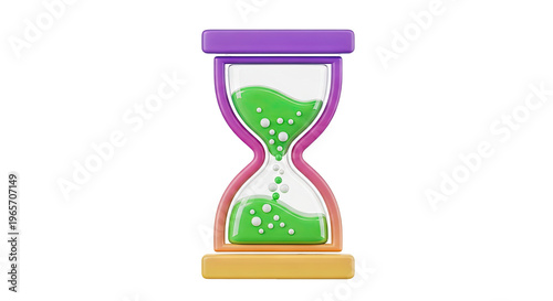 3D Hourglass with Green Liquid and Bubbles