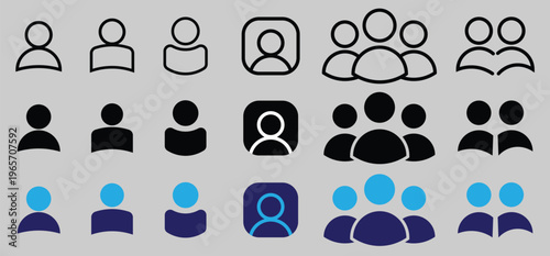 People group icon set. User icon. Minimal profile avatar vector. people icons solid and outline one two three four five group icon
