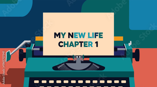 Typewriter with paper showing new life chapter text concept