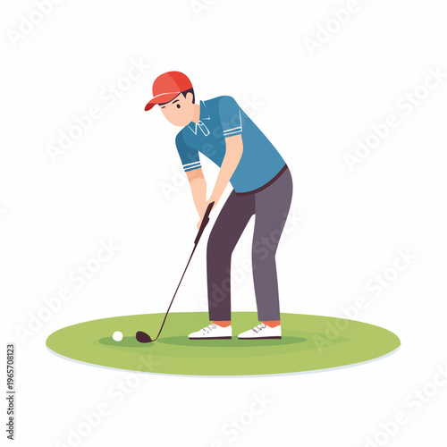 グリーンでパターを打つゴルファーのフラットデザインアイコン