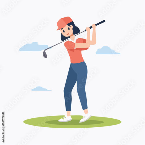 クラブをスイングするゴルファーのフラットデザインアイコン