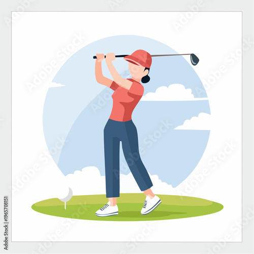 クラブをスイングするゴルファーのフラットデザインアイコン