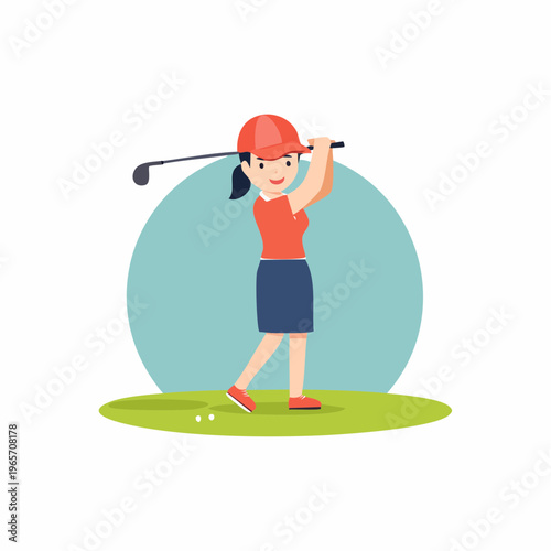 クラブをスイングするゴルファーのフラットデザインアイコン