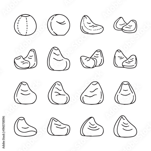 Assorted Beanbag Chair Styles Collection Minimalist Line Art Icons Isolated White Background