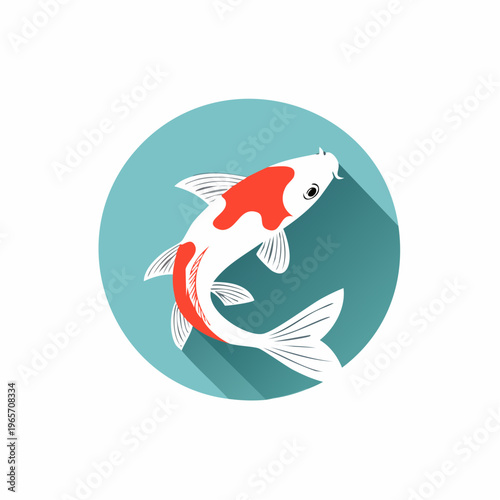 上へ泳ぐ鯉のフラットデザインアイコン