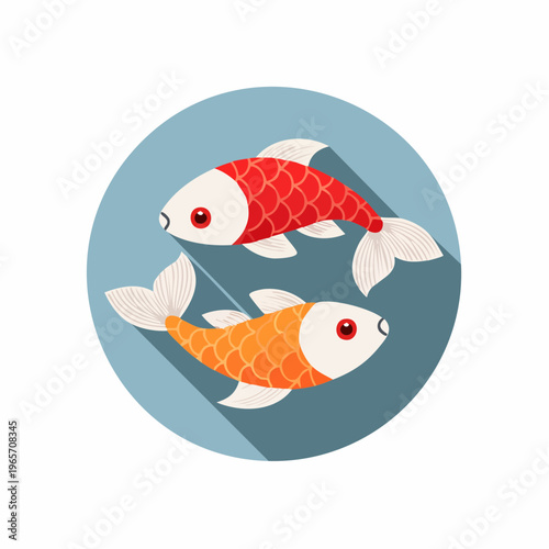 優雅なヒレを持つ鯉のフラットデザインアイコン