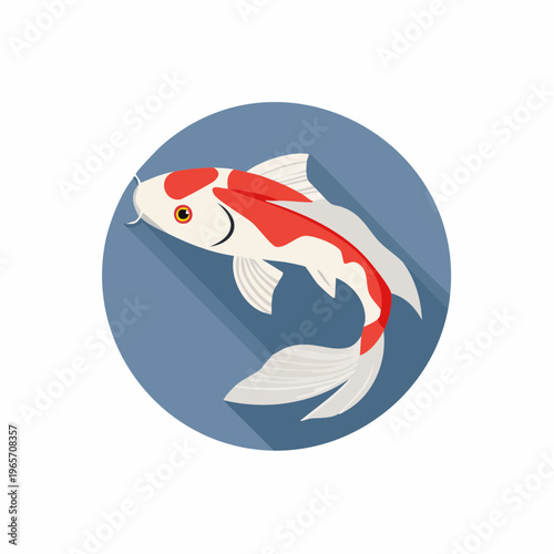 優雅なヒレを持つ鯉のフラットデザインアイコン