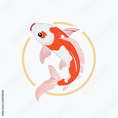 優雅なヒレを持つ鯉のフラットデザインアイコン