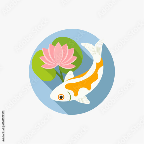 蓮の花と鯉のフラットデザインアイコン
