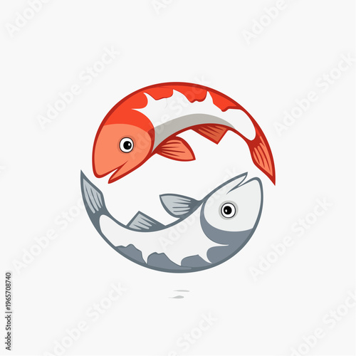 陰陽模様を描く2匹の鯉のフラットデザインアイコン