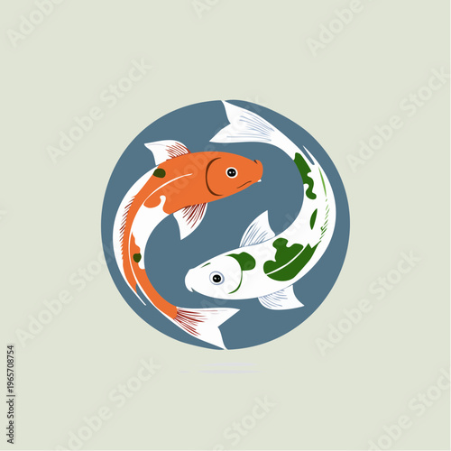 陰陽模様を描く2匹の鯉のフラットデザインアイコン