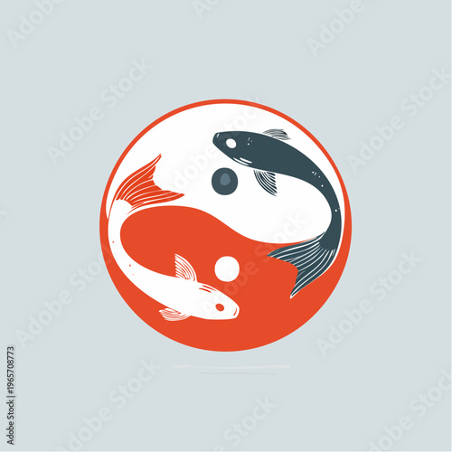 陰陽模様を描く2匹の鯉のフラットデザインアイコン