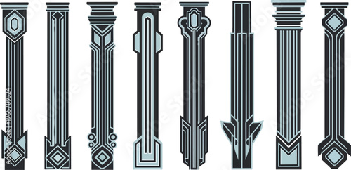 Decorative column set with geometric patterns vector illustration