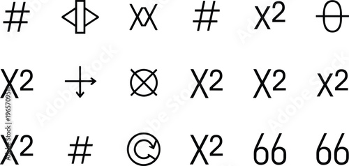 Mathematics and Abstract Symbols Vector Icon Set Featuring Algebra Variables Hashtags Geometry Shapes Quotes Arrows and Mathematical Notation Design Elements,