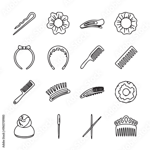 Assorted Hair Accessories Collection Hand-Drawn Elements Studio Isolated Clean Design