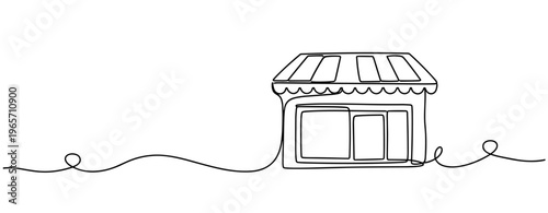 Shop front drawn in continuous line on white background. No editable stroke
