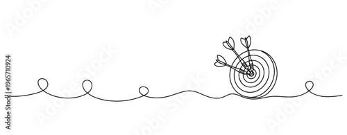 Target with three arrows hitting center on plain line background. No editable stroke