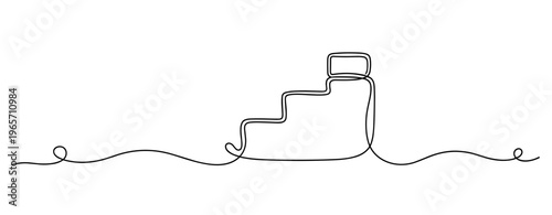 Stair steps leading up to chair on white continuous line. No editable stroke