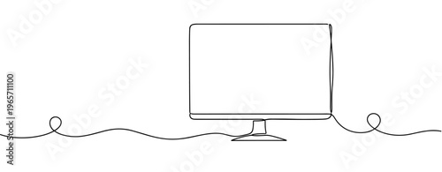 Blank monitor standing on continuous line composition. No editable stroke