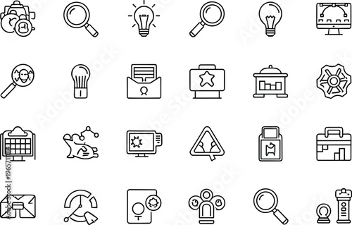 Minimalist black outline vector arrow icons set featuring geometric pointers directional symbols navigation marks abstract shapes and next button graphic elements.
